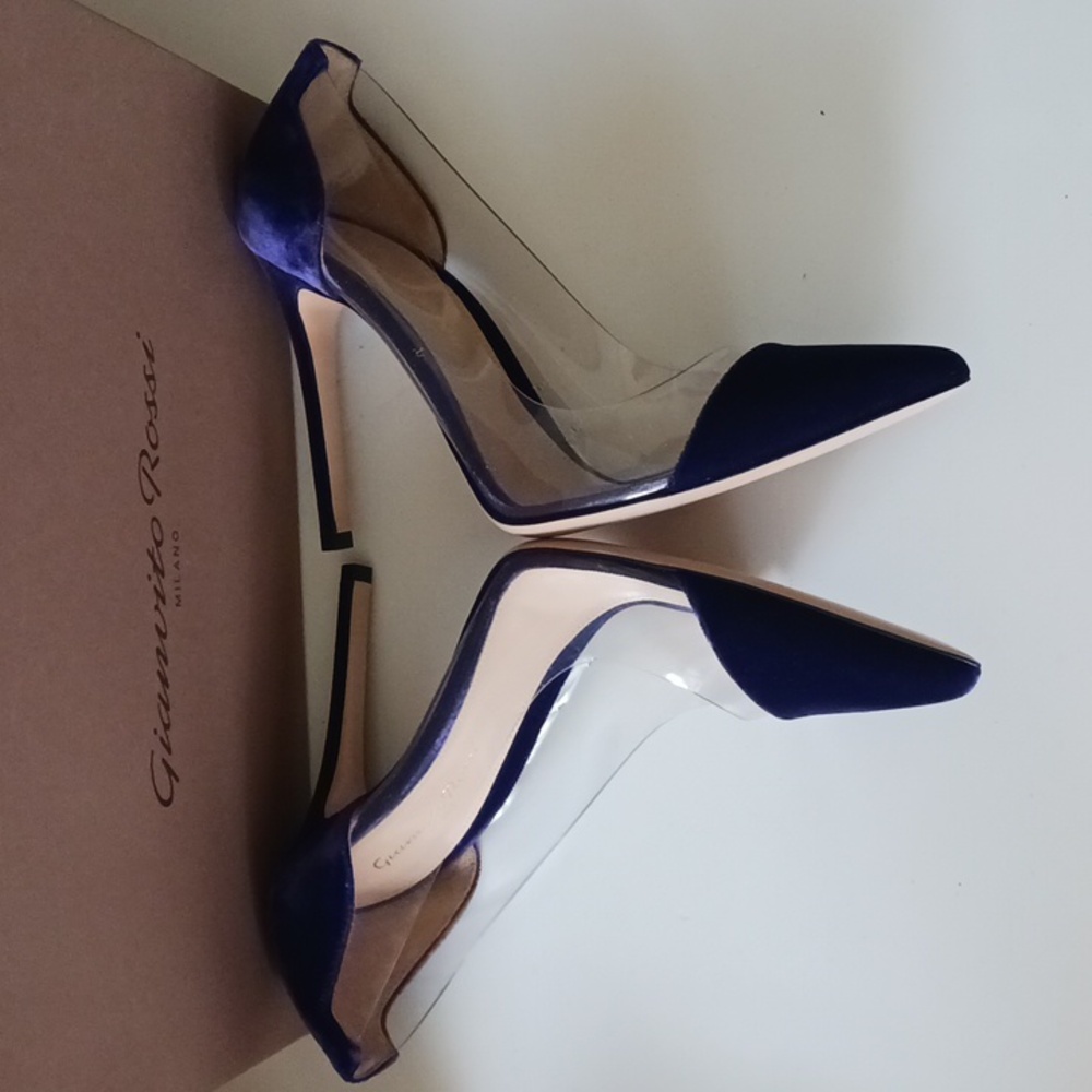 NWT Gianvito Rossi Velluto Violet Plexi Pump Size 37.5 - Picture 7 of 15